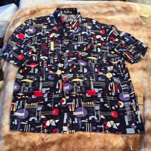 Vintage Alan Stuart Abstract Patterned Casual Shirt - Black, Red, Purple